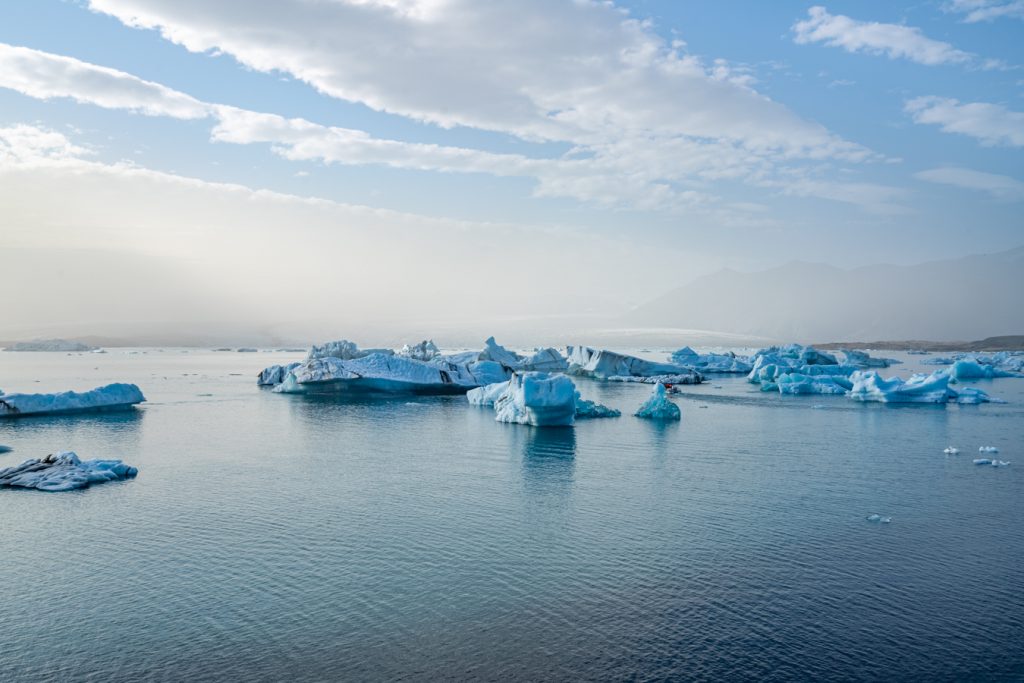 floating chunks of ice in jokusarlon lagoon