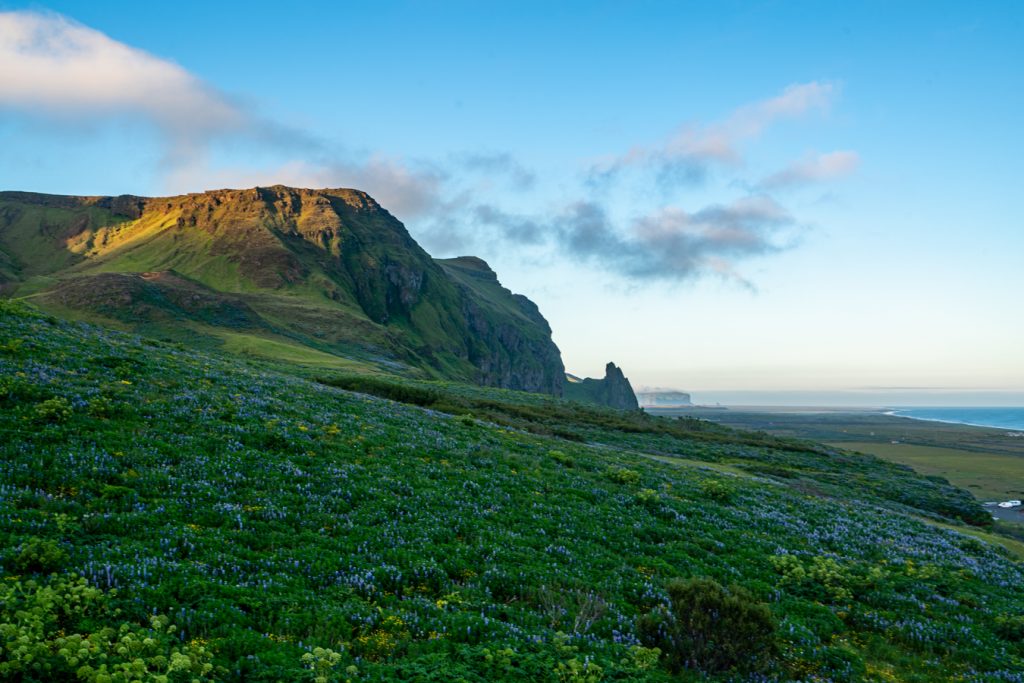 view of hills surrounding vik iceland in 10 days