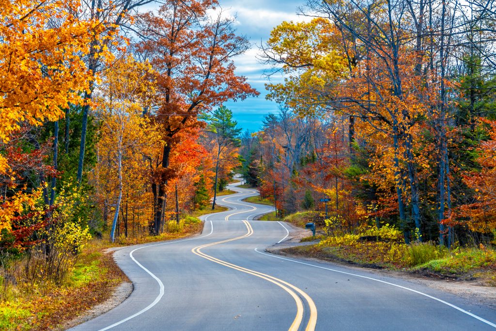 winding road through fall foliage in door county wisconsin, one of the best hidden usa secret vacation spots
