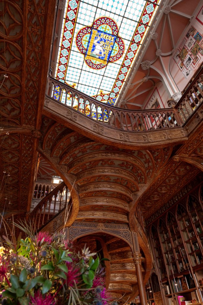 view of livraria lello harry potter bookstore porto portugal looking up