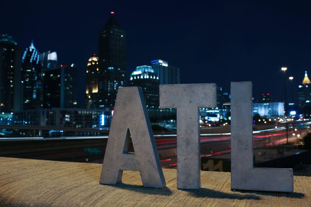 atl sign in atlanta at night during atlanta weekend getaway
