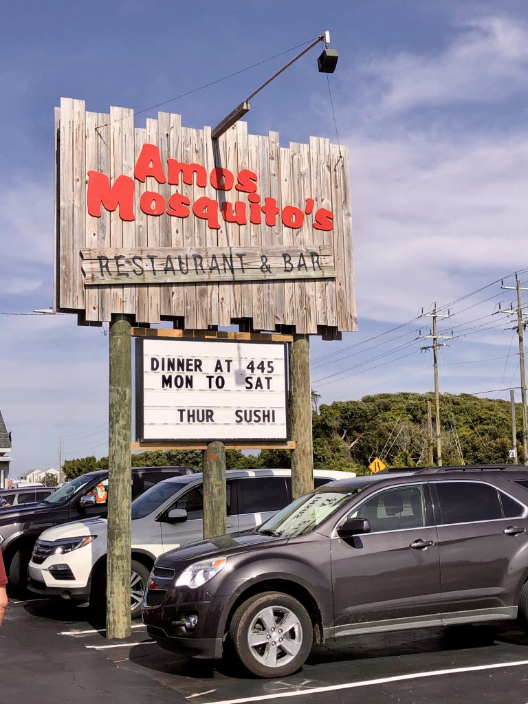 exterior sign for amos mosquitos, one of the best restaurants in atlantic beach nc
