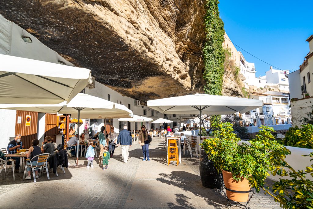 restaurants underneath cliff overhand in setenil de las bodegas spain