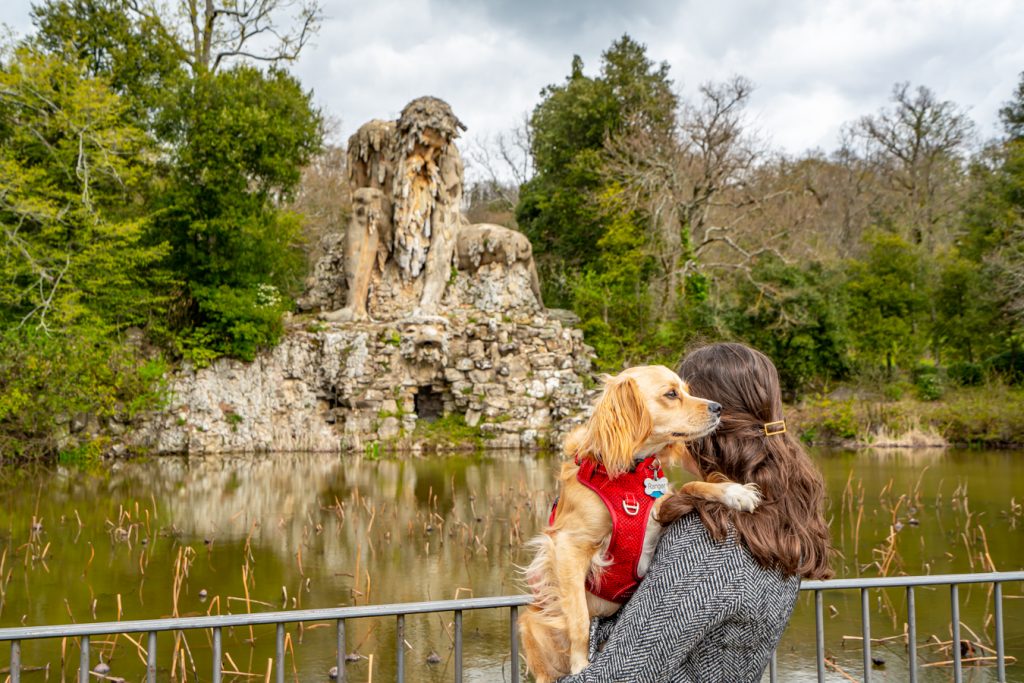 kate storm and ranger storm at the appenine colossus near florence italy