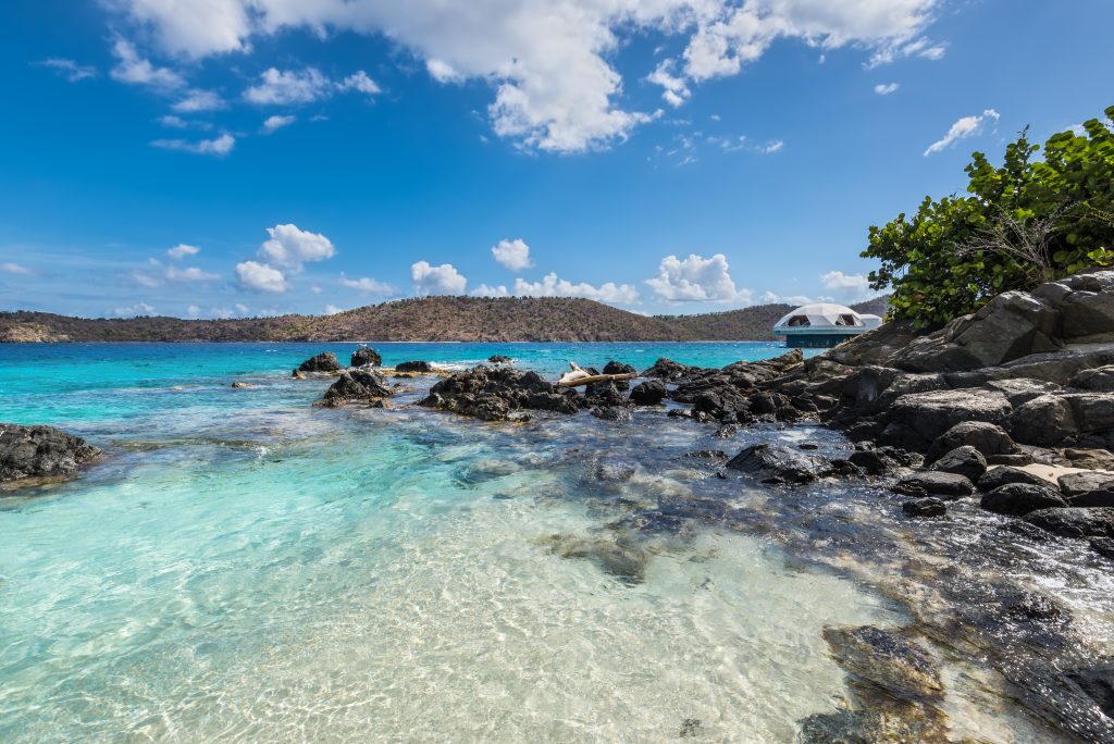 bright water with rocky coast at one of the best beaches us virgin islands st thomas