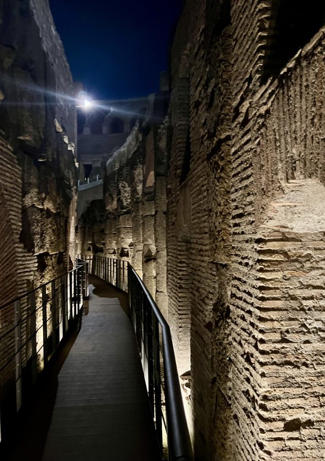 path leading through the colosseum underground at night when empty