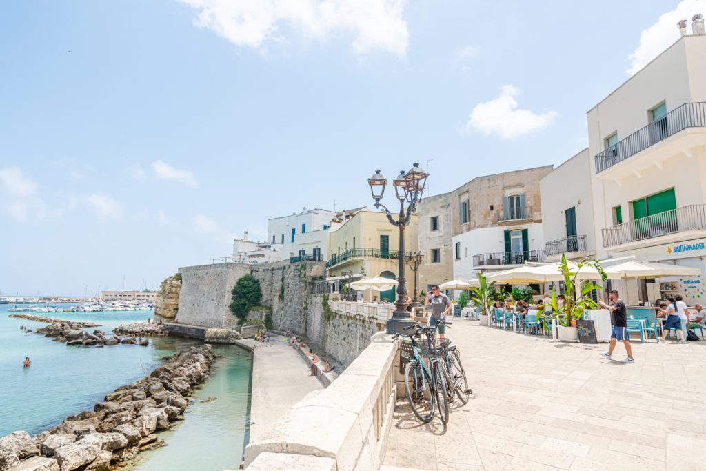 view of the lungomare in otranto puglia with sea to the left