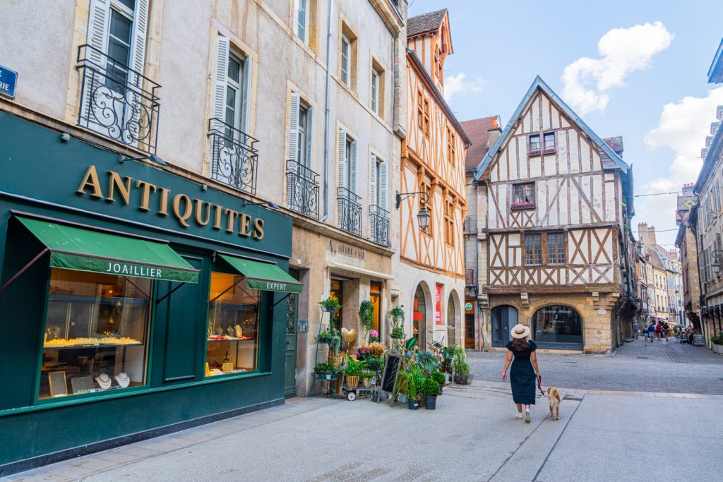 kate storm and ranger storm walking down the street when visiting dijon france