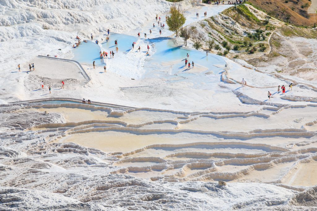 travertine terraces of pamukkale as seen from a distance