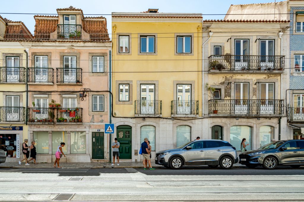 colorful buildings lining the street in belem