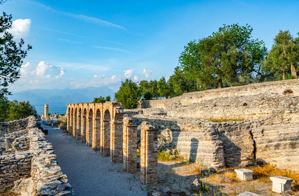 collection of arches part of grotte di catullo sirmione near sunset