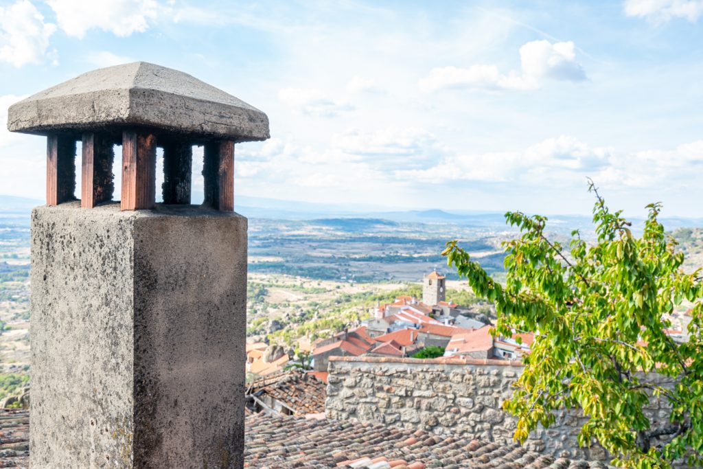 view into monsanto village with chimney in the foreground