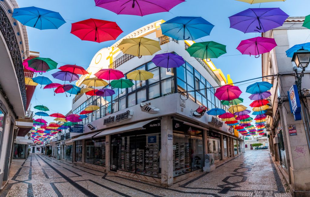 umbrella street in olhao portugal