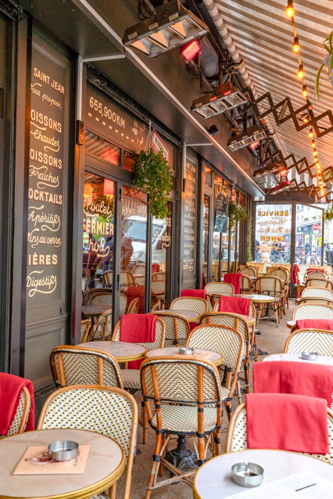 cafe in paris in november getting ready to open for the day