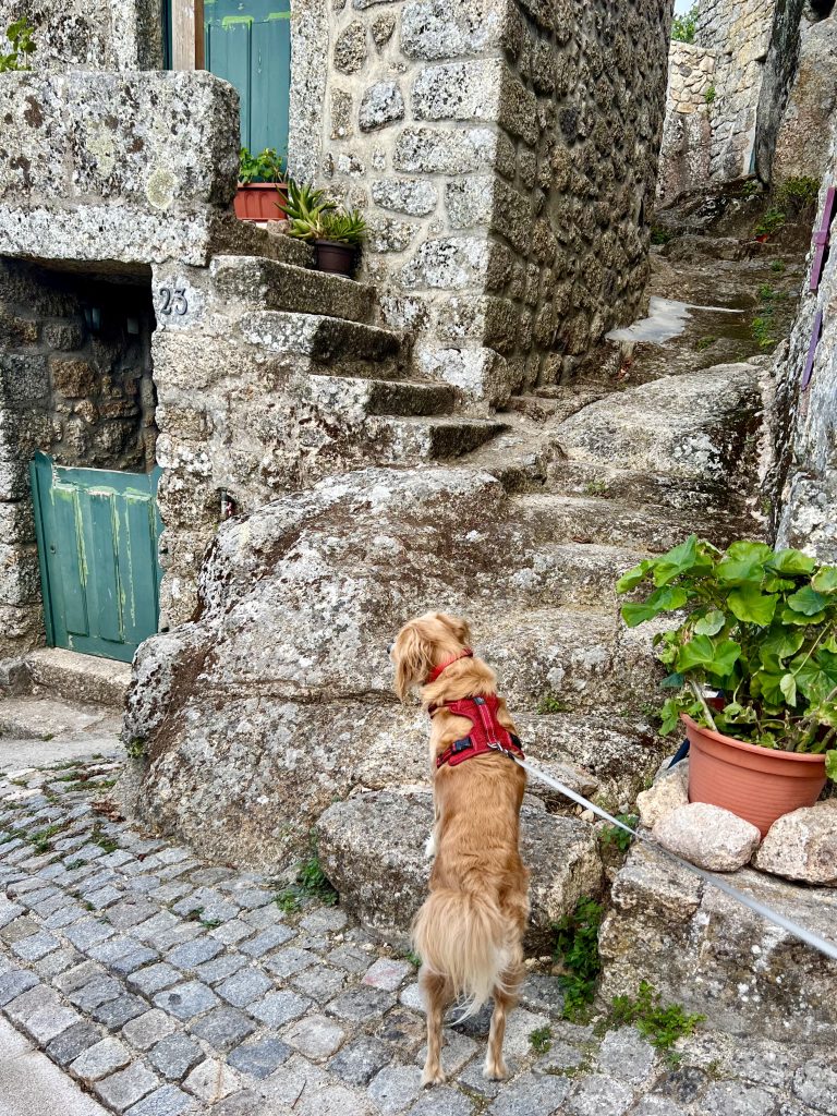 ranger storm amongst stone buildings during a visit monsanto portugal