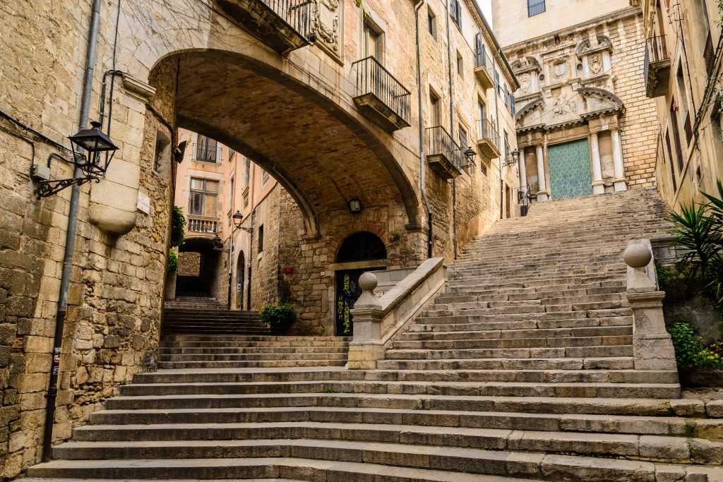 stone steps in historic center of girona catalonia