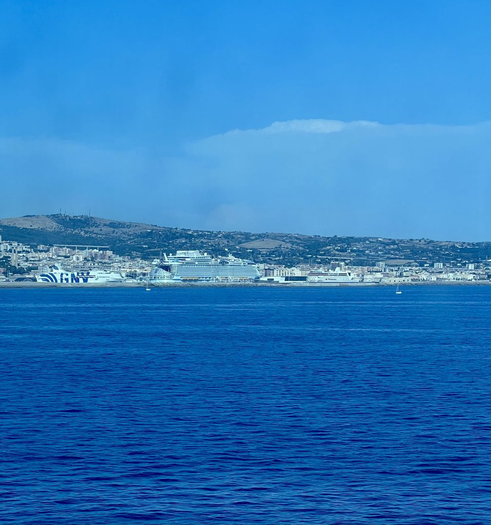view of civitavecchia italy from grimaldi lines ferry from barcelona to civitavecchia