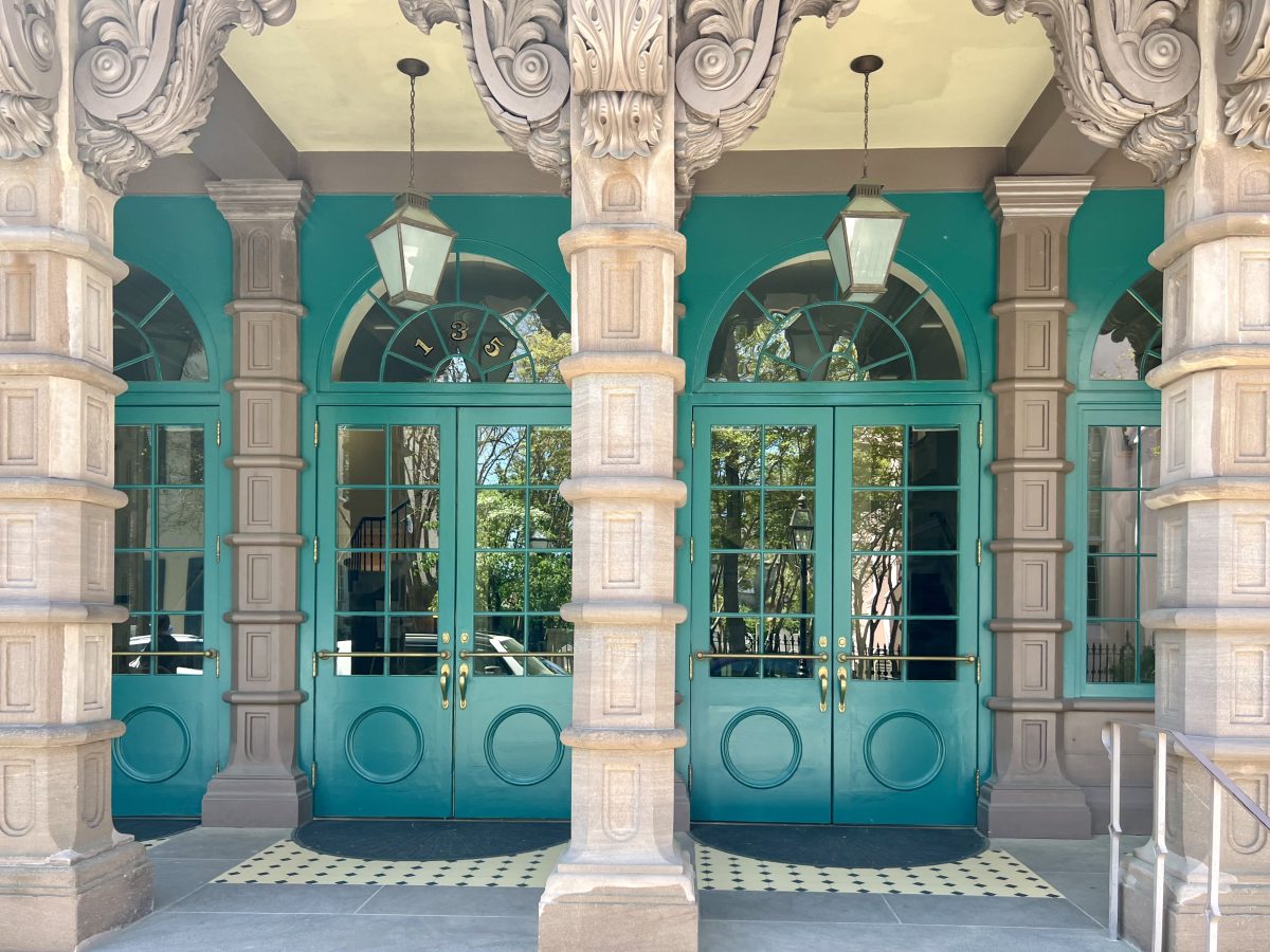 front facade of dock street theater in charleston sc