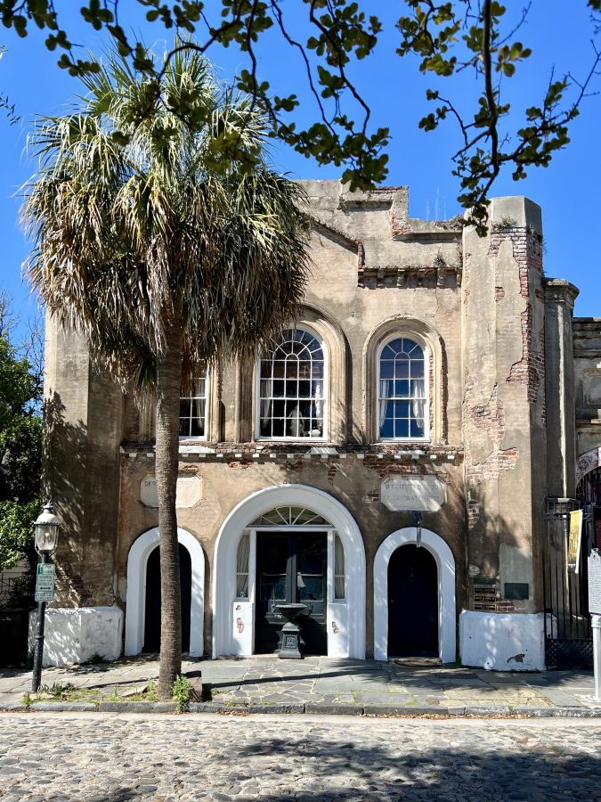 front facade of the old slave mart museum on chalmers street in charleston sc