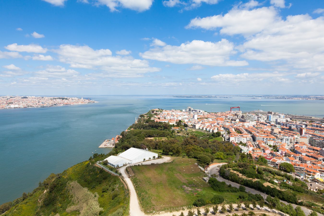 view of almada from cristo rei statue in lisbon portugal