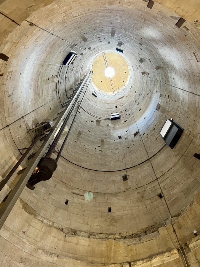 interior view looking up from the base of the leaning tower of pisa