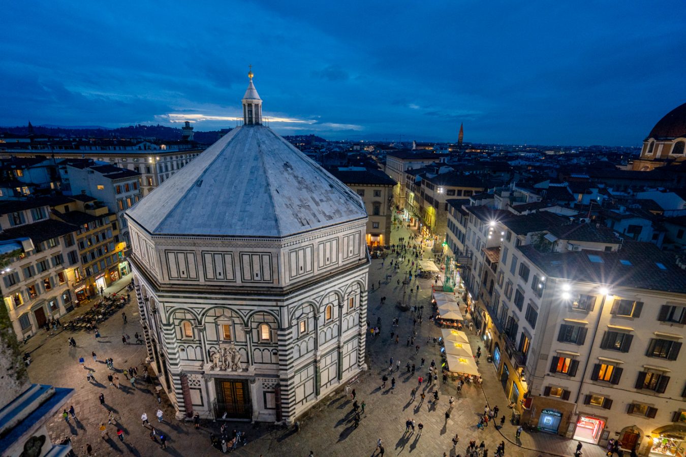 view of the florence baptistery from the duomo terraces at night