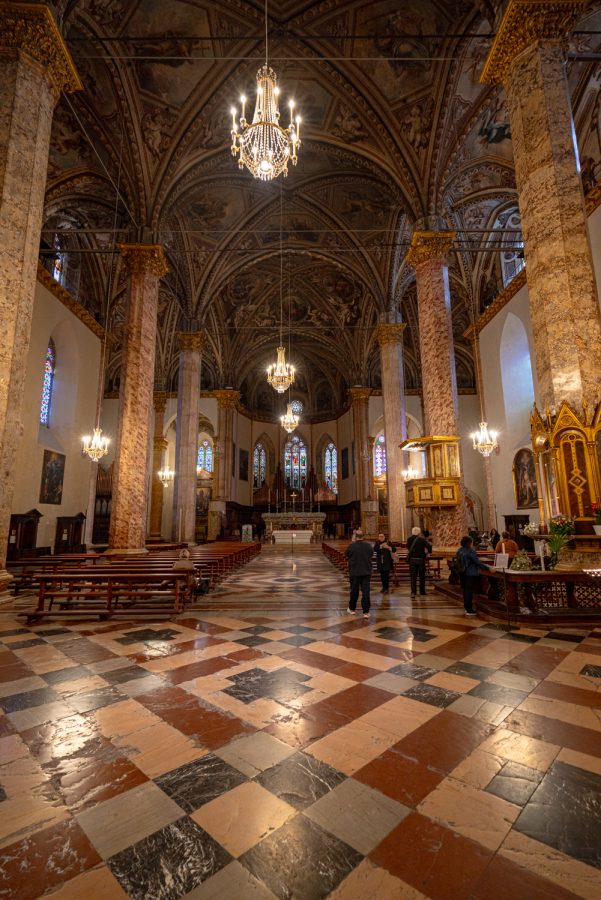 interior of perugia cathedral as seen from the back of the church
