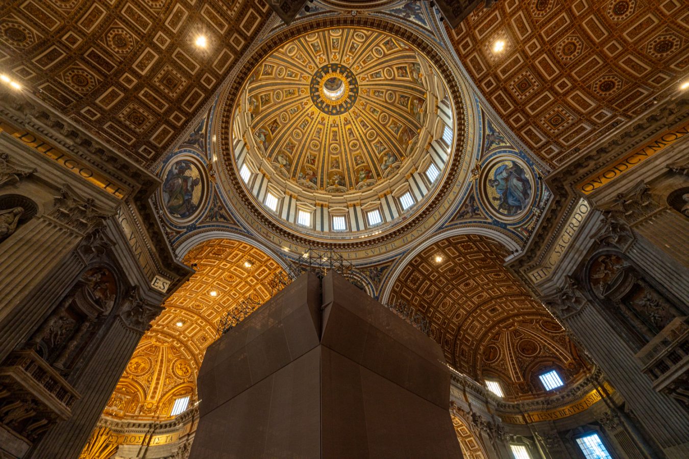 dome of st peters basilica as seen when looking up when visiting vatican city in rome