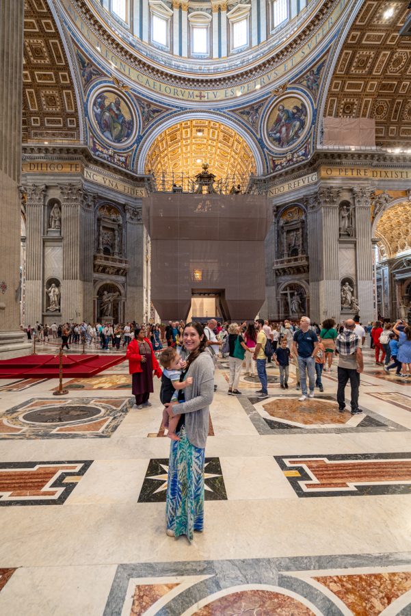 kate storm and her baby inside st peters basilica when visiting vatican city