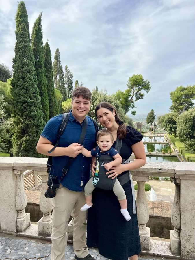 kate storm jeremy storm and their baby at villa d'este, one of the best things to do in tivoli italy