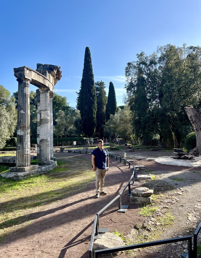 jeremy storm with roman ruins at villa adriana on a sunny day when visiting tivoli italy