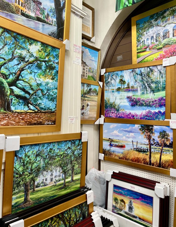 collection of framed paintings and prints for sale as charleston souvenirs